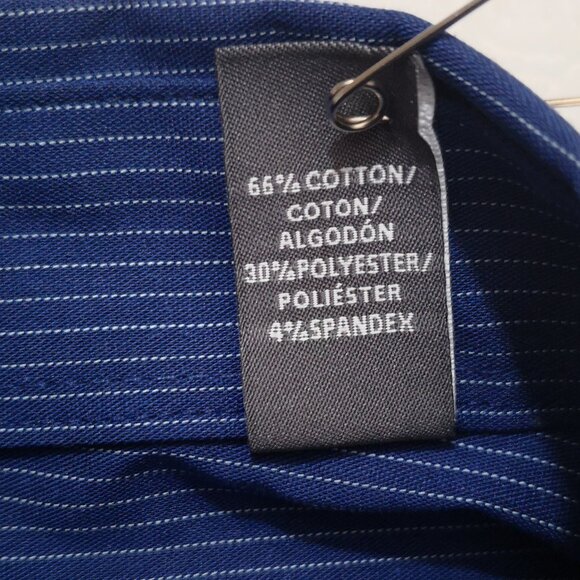 Van Heusen Traveler Men's Size XL (17-17.5) Dark Blue w/ Pinstripe Shirt - Picture 5 of 10